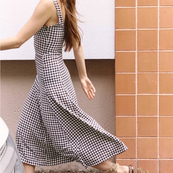 Zara Gingham Midi Dress, checkered brown & white - Picture 2 of 6